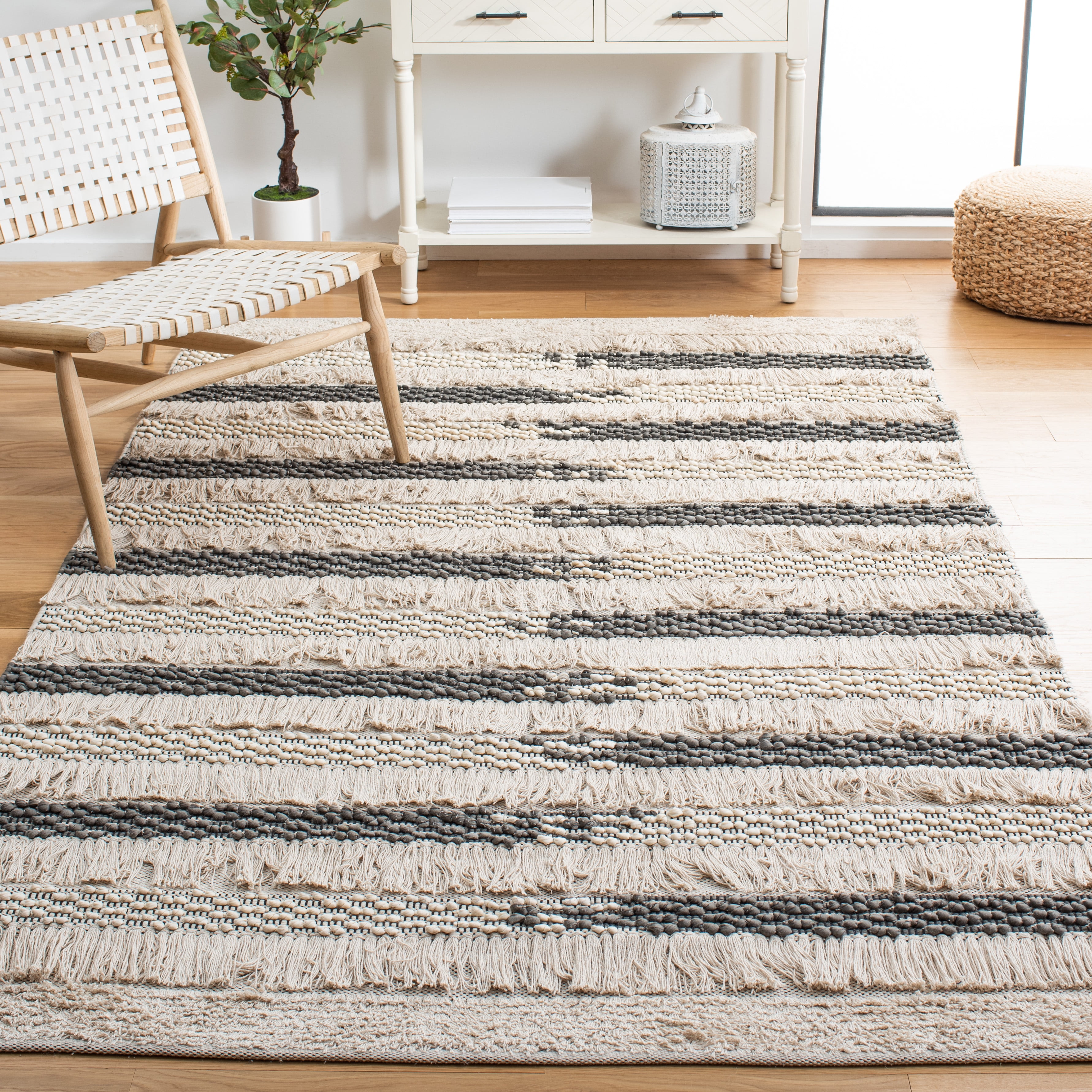 SAFAVIEH Natura Proinsias Striped Cotton Area Rug, Beige/Grey, 4' x 6'