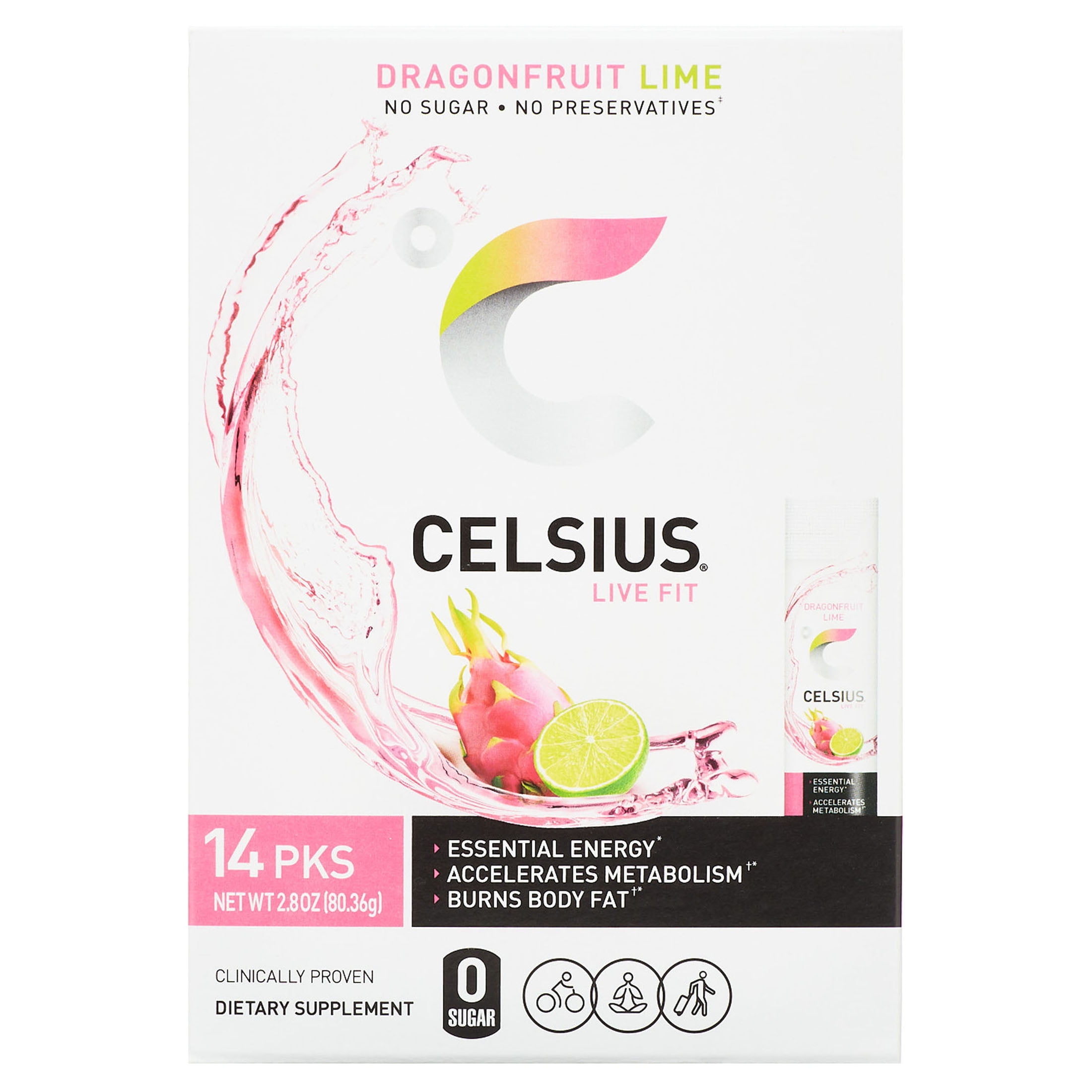 CELSIUS OnTheGo Essential Energy Powder Packs, Dragonfruit Lime (Pack