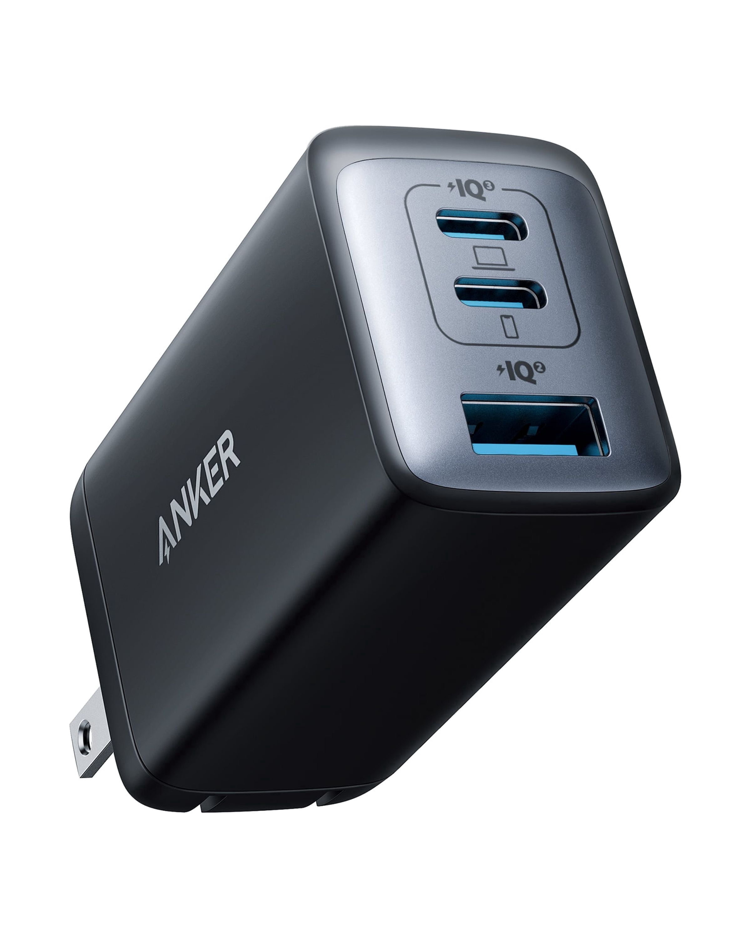 Restored Anker Charger, 65W 3-Port Fast Compact Foldable USB-C Charger ...