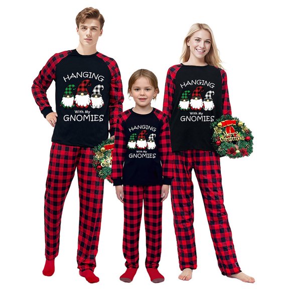 LuLiaMenton Christmas Family Pajamas Sleepwear Set, Plaid Gnome Kids 2-3T