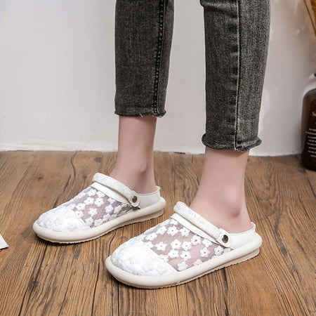 

Hvyesh Flat Sandals for Women Dressy Summer Fashion Mesh Cloth Lace Flower Sandals Casual Lightweight Ventilate Comfortable Slippers Size 5.5
