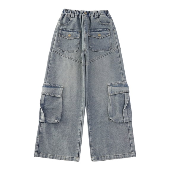 Gunia Girl Baggy Jeans Wide Leg With Pocket Design Cool Contrast Panels Casual Trousers Big Kids Teen Girl Denim Pants 5-14 Years