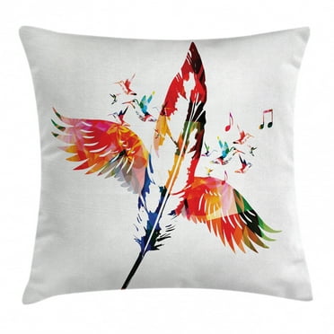 Feather House Decor Throw Pillow Cushion Cover, Imaginary Feather Fashioned of a Bird with Musical Harmony in Universe Theme, Decorative Square Accent Pillow Case, 24 X 24 Inches, Multi, by Ambesonne