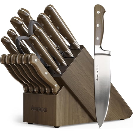 Knife Set, Mojitor 17-Pieces Forged Kitchen Knife Set with Block – Full-Tang Stainless Steel Knives, Forged Triple Rivet, Luxury Walnut Handles, Gift-Ready Collection