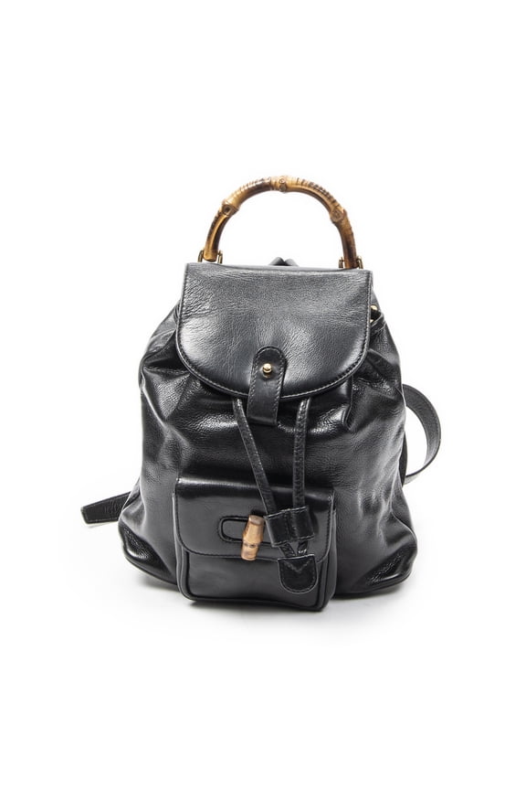 Pre-Owned Gucci Black Mini Bamboo Backpack Backpack Calfskin Leather