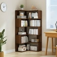 thumbnail image 3 of 6-Tier L-Shaped Corner Bookshelf - 66" Tall Wooden Freestanding Bookcase with Open Shelf Units, Walnut, 3 of 12