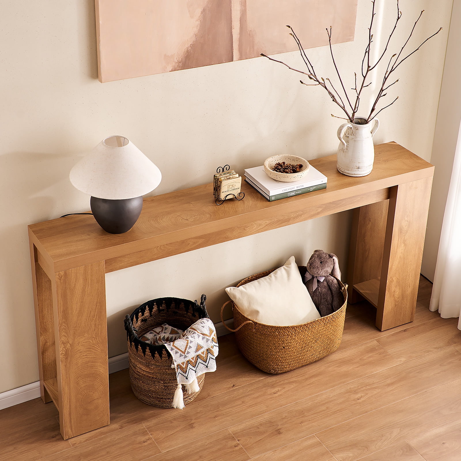 71" Extra Long Console Table, Wood Sofa Table Behind Couch, Farmhouse Narrow Entryway Table for Living Room, Hallway, Entrance,Light Oak