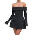thumbnail image 3 of Women Mini Dress Off Shoulder Long Sleeve A Line Dress Short Formal Dresses Party Clubwear Black M, 3 of 9
