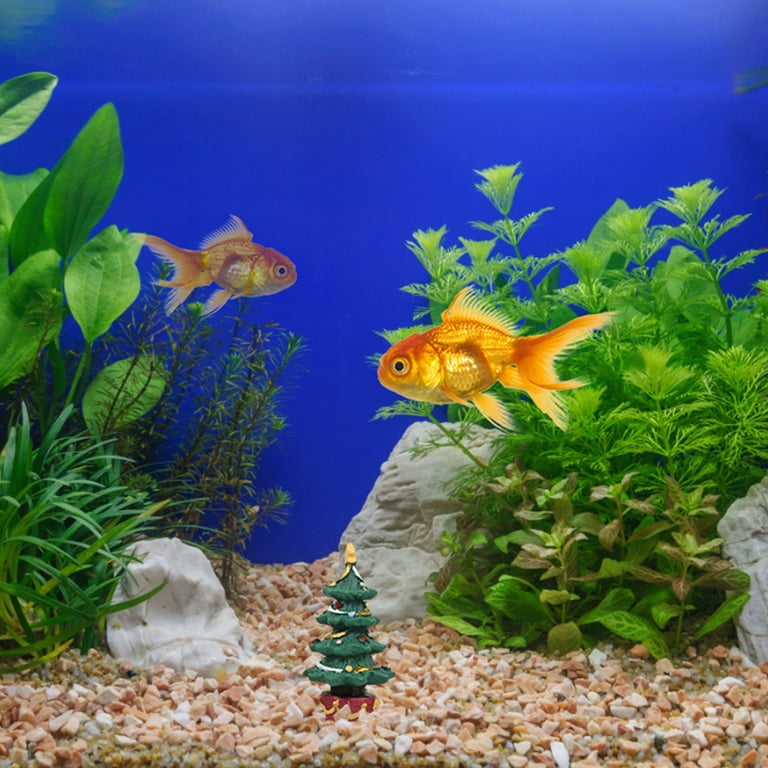 1 Set Christmas Aquarium Decoration Xmas Tree Figure Present Box Miniature Resin Landscape Ornaments for Holiday Tank Supplies Table Decor