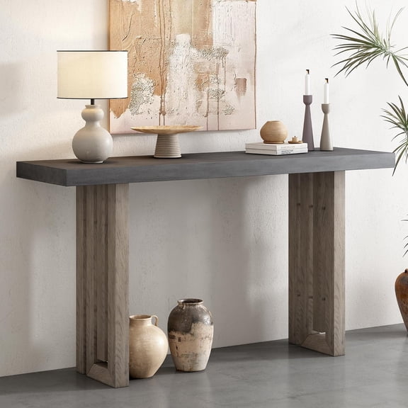 60'' Farmhouse Entryway Table Rustic Long Console Table, Wood Modern Industrial Style Side Sofa Table for EntryWay, Hallway, Living Room, Foyer (Grey)