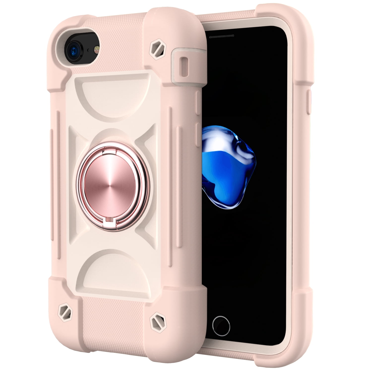 iPhone 6S Case 4.7", iPhone 6 Case (4.7 Inch) - TECH CIRCLE 3 Layers Protection Silicone/Plastic Shockproof Case Drop Proof Rugged Cute Cover with Ring Holder Stand (M Rosegold)