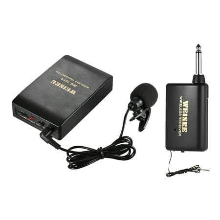 Portable Lavalier Lapel Collar Clip-on FM Wireless Microphone System Voice Amplifier 1/4in Output Plug with Bodypack Transmitter Mini Mic Receiver for Teacher Lecturer Conference Speech (Best Wireless Lapel Microphone)