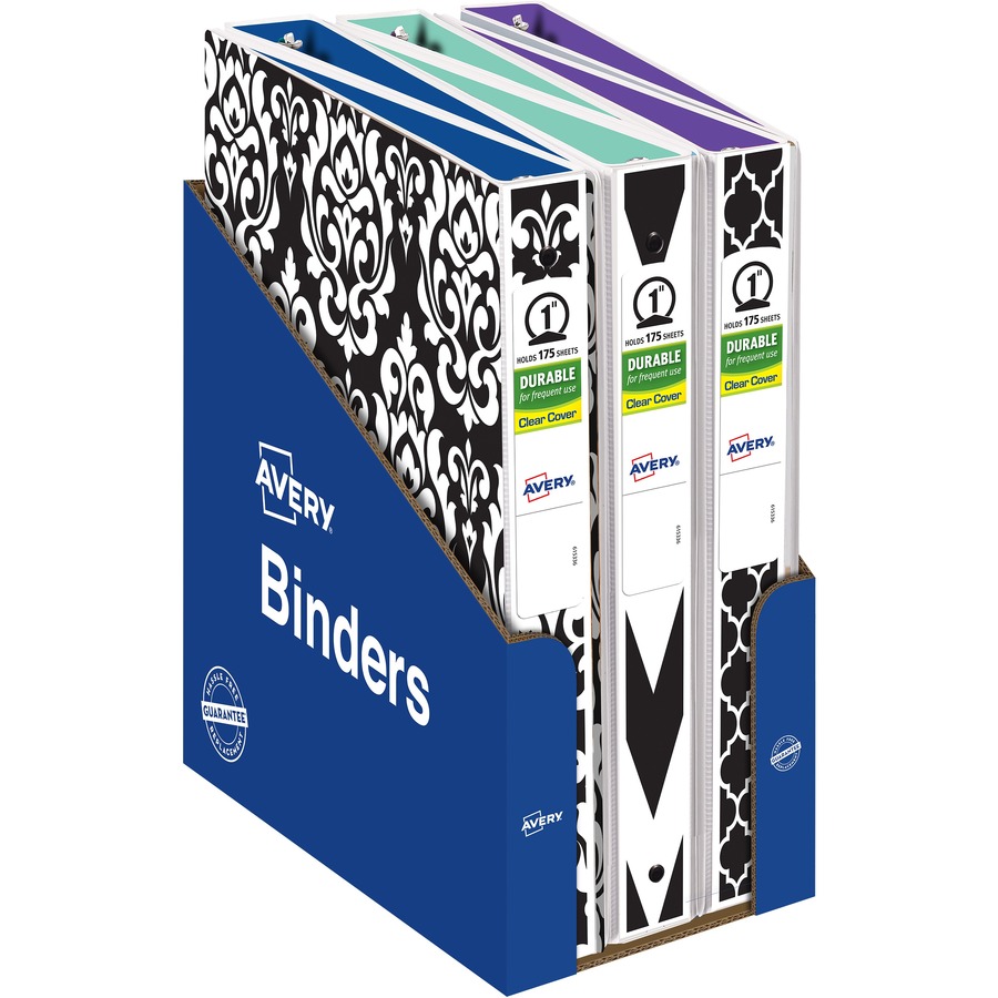 Avery® Fashion 3 Ring Binder, 1" Round Rings, 1 Assorted Binder