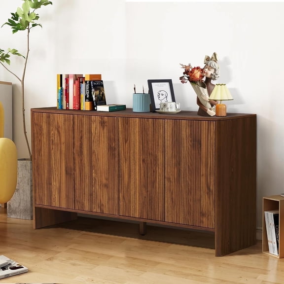 Wirrytor Sideboard Storage Cabinet with Doors and Shelves, Buffet Cabinet with Storage, Credenza Storage Cabinet for Kitchen, Wooden Fluted Cabinet, Under TV Cabinet with Storage - Walnut