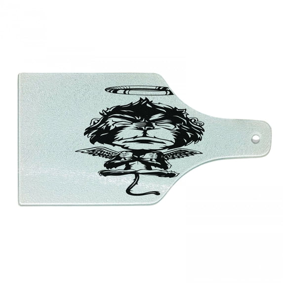Gorilla Cutting Board, Illustration of a Creative Angelic Monkey with Wings Furry Grumpy Creature, Decorative Tempered Glass Cutting and Serving Board, in 3 Sizes, by Ambesonne