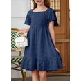 thumbnail image 4 of Vestido de verano bilbiano de chifón azul marino para niñas adolescentes, tallas 6-7, 4 of 9