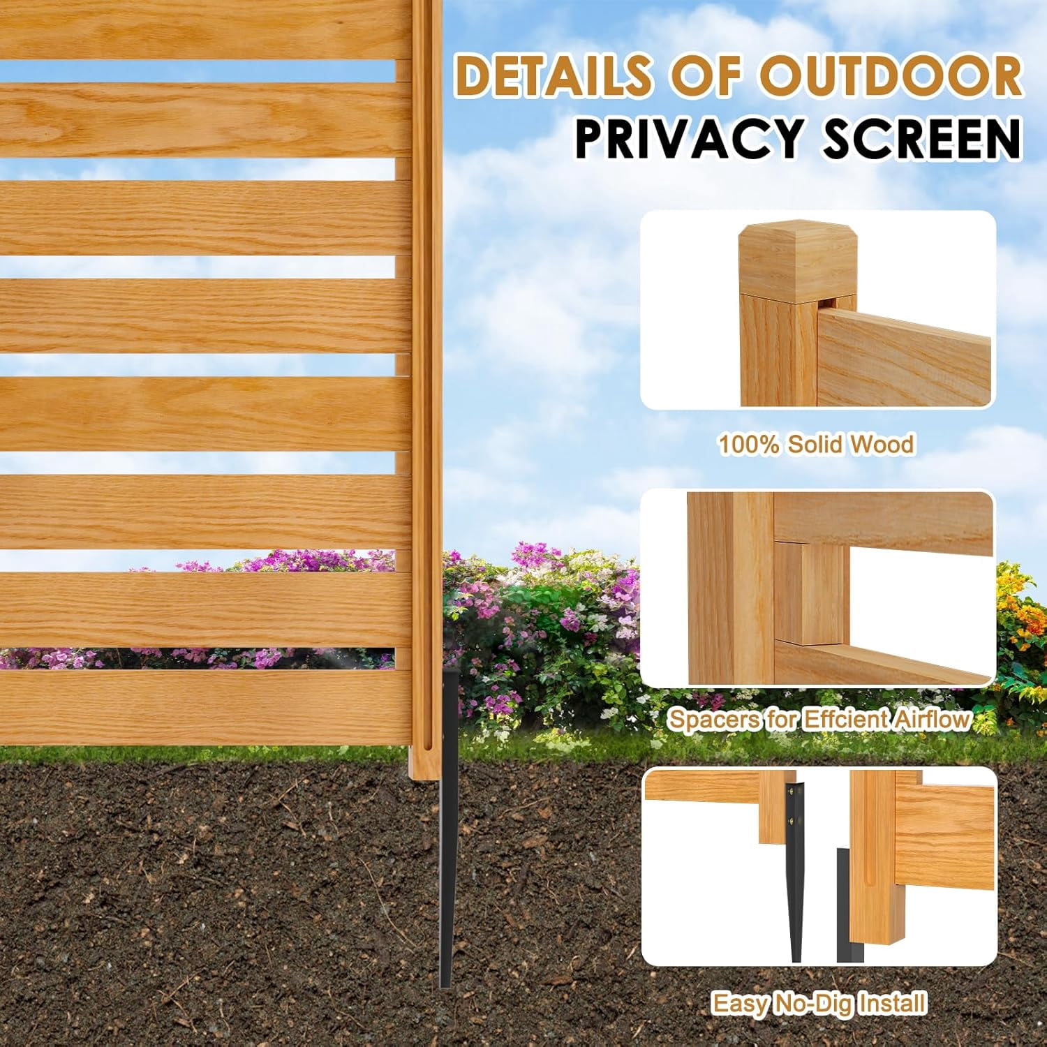 Zikebtuy 48in W x 48in H Air Conditioner Fence, 2 Panels Outdoor Wooden Fence Privacy Screen with Metal Stakes, Trash Can Pool Equipment Enclosure Outside Panels Decorative Fences