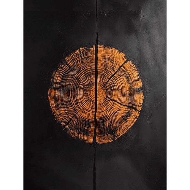 Qisvanset Framed Canvas Wall Art 12x16 Inch Dark Wood Tree Ring Grunge Minimal Modern Art