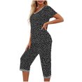 thumbnail image 4 of Tnhcen Women Pajama Set 2 Piece Short Sleeve V Neck Top and Capri Pants Floral Print Lounge Wear Soft Stretch Nightwear Matching Set Summer Sleepwear Casual Home Wear S-2XL, 4 of 7