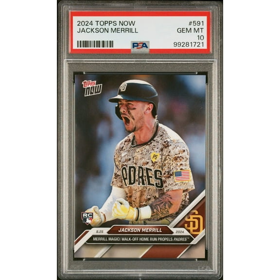Graded 2024 Topps Now Jackson Merrill #591 Rookie RC Baseball Card PSA 10 Gem Mint