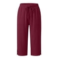 thumbnail image 6 of XinghaiYIDE Womens Capri Pants Casual Summer Stretch Linen Button Elastic Waist Straight Pants, 6 of 7