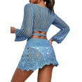 thumbnail image 4 of Coduop Women Crochet Two Piece Outfit Set,Long Sleeve Tops and Skirt Swimsuit Cover Up Sets, 4 of 4