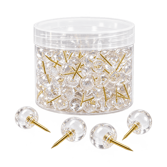 DUALFERV Clear Sphere Push Pins Gold Finish 200 Count
