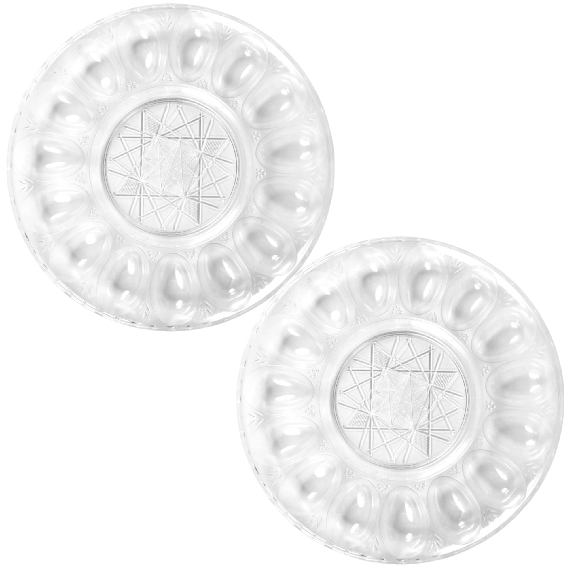 (2) Clear Plastic Deviled Egg Trays 12in Round Devil Egg Platters 15 Slots Stackable Reusable