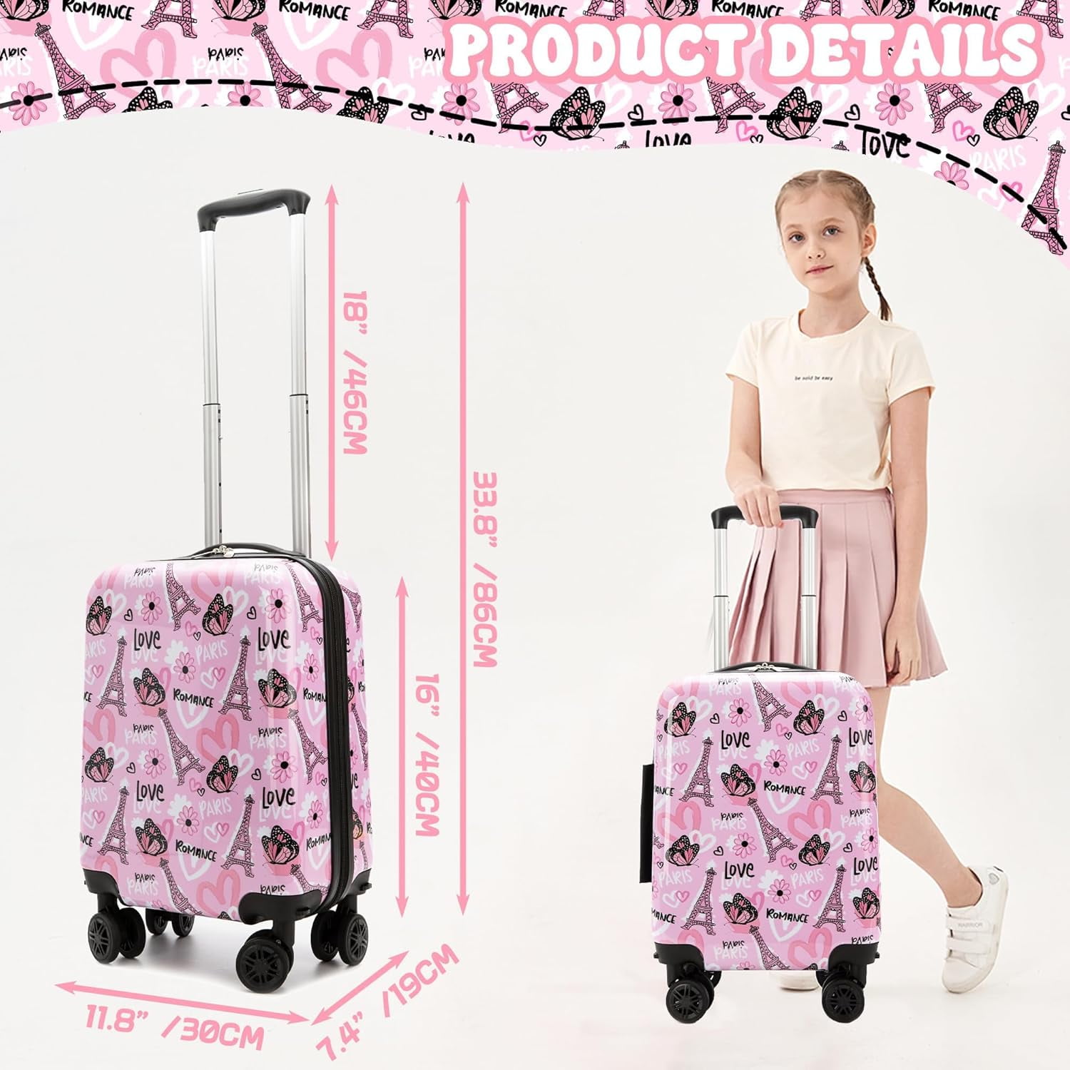 Kids Luggage Sets Hard Shell Pink Suitcases with Wheels for Girls Women with Duffle Bag for Travel 3 Piece Rolling Suitcase with Neck Pillow Airplane