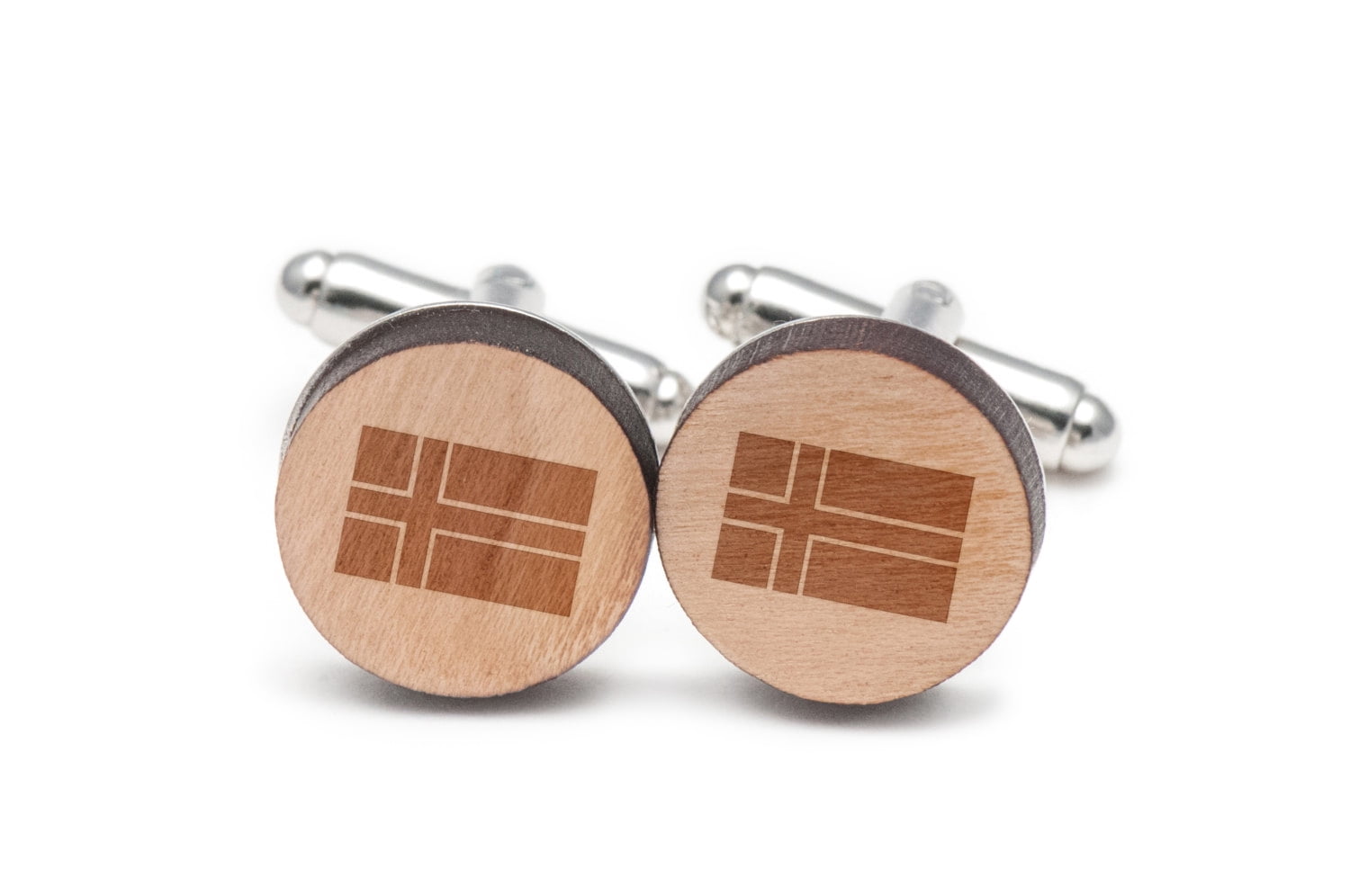 Icelandic Flag Cufflinks, Wood Cufflinks Hand Made in the USA by BigSpool Distributors