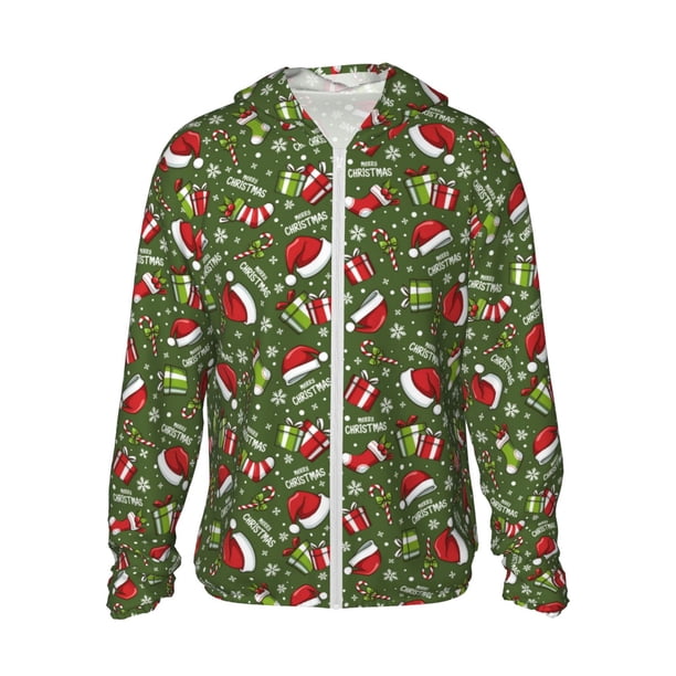 Fotbe Christmas Hat sock Chaqueta con Protección Solar UPF 50+ para Hombre y Mujer, Camisa con Capucha y Bolsillos-Medium