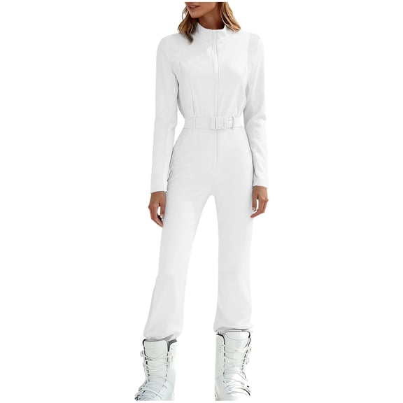 ZACPNCV Womens Solid Color Long Sleeve Bodysuit Fashion Yoga Jumpsuit High Neck Tummy Control Slimming One Piece Workout Wear