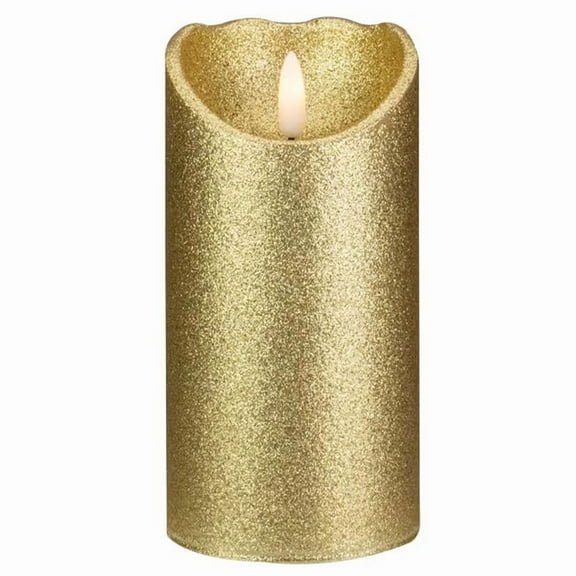 6 in. Glitter Flameless Battery Operated Christmas Decor Candle, Gold