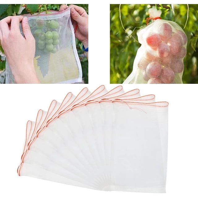 Jinsinto 50 PCS Fruit Protection Bag Mesh Bag Against Insects Plant Protection Bag with Drawstring Anti-Insect Mesh Bags Insect Bag 20*30cm for Grapes, Apples, Birds