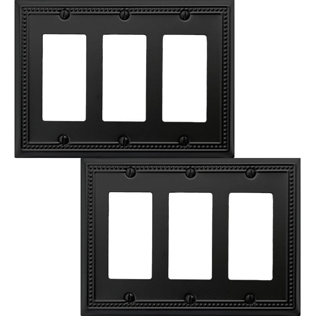 OKAWYC Triple Decorator Light Switch Cover Belaire Beaded Metal Wall Plate, 2-Pack Black 3 Gang Triple Rocker, for Receptacle Dimmer Switch GFCI Outlet Decorative Wallplate, Durable