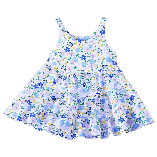 Robes pour Bébé Fille Bretelles Spaghetti Robes de Soleil Robe de Fantaisie Robe Évasée à Volants Robe Florale Robe de Mariage pour Filles