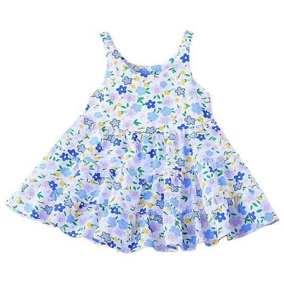 Rggeeun Toddler Girls Floral Princess Dress Lightweight Summer Dress For Baby Kids Stylish Casual O-Neck Sundress