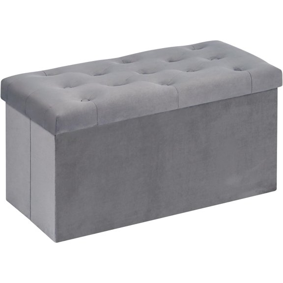 VibrantEcho Folding Storage Ottoman, Long Ottomans Shoes Bench, Velvet Storaeg Chest Footrest Seat 31.5"x15.7"x15.7" (Grey, Large)
