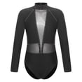 thumbnail image 5 of Sinleey Kids Girls Figure Ice Skating Bodysuit Long Sleeve Mesh Jumpsuit Rhinestones Mock Neck Ballet Black 16, 5 of 7