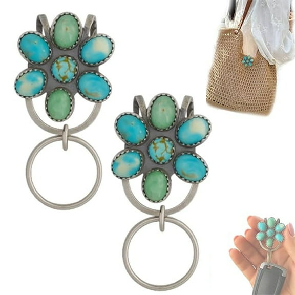 Turquoise Bloom Bag Clip Key Holder,Women’s Bag Charm Key Finder,Keychain Clip for Belt,Handbag and Backpack（2pcs）