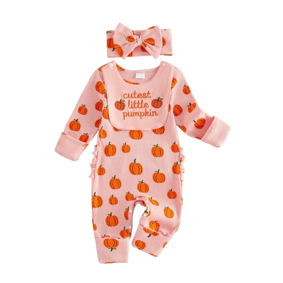 OJSFQUFP Cute Fall and Winter Halloween Long Sleeve Printed Alphabet Embroidery Bow Romper for Girls