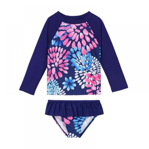 Ticikt Little Girls Swimsuits, 2 Pieces Swimwears Rash Guard Set Long Sleeve UPF50 Bathing Suit for Beach,Color:Purple,M