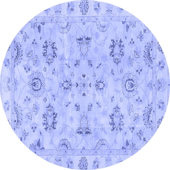 Ahgly Company Machine Washable Indoor Round Oriental Blue Traditional Area Rugs, 7' Round