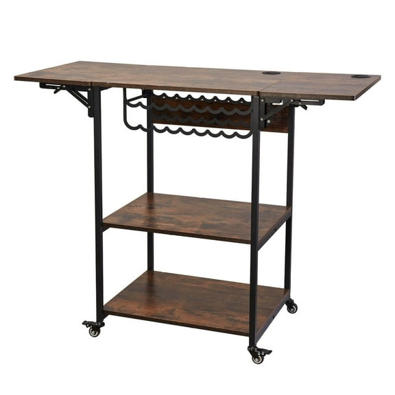 Heat Press Table 3 Tier Movable Stand - Foldable with Wheels, Brown - Multi-Layer Storage for Heat Press, Vinyl Rolls, Printer - Craft Station