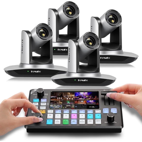 FoMaKo AI Auto Tracking HDMI PTZ Camera, 20x Optical Zoom,KC602 Video Mixer Switcher,for Church,News Anchor Studio Live Streamng and Live Production(FMK12UHX4 KC602)