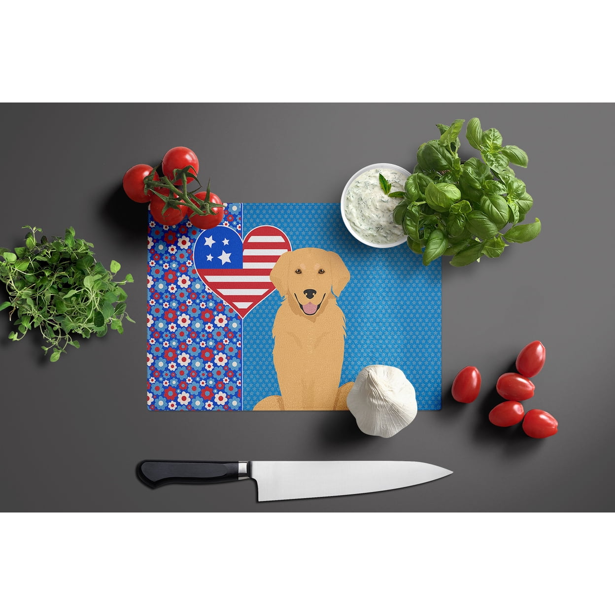 Gold Golden Retriever Glass Cutting Board Large 12 in x 15 in