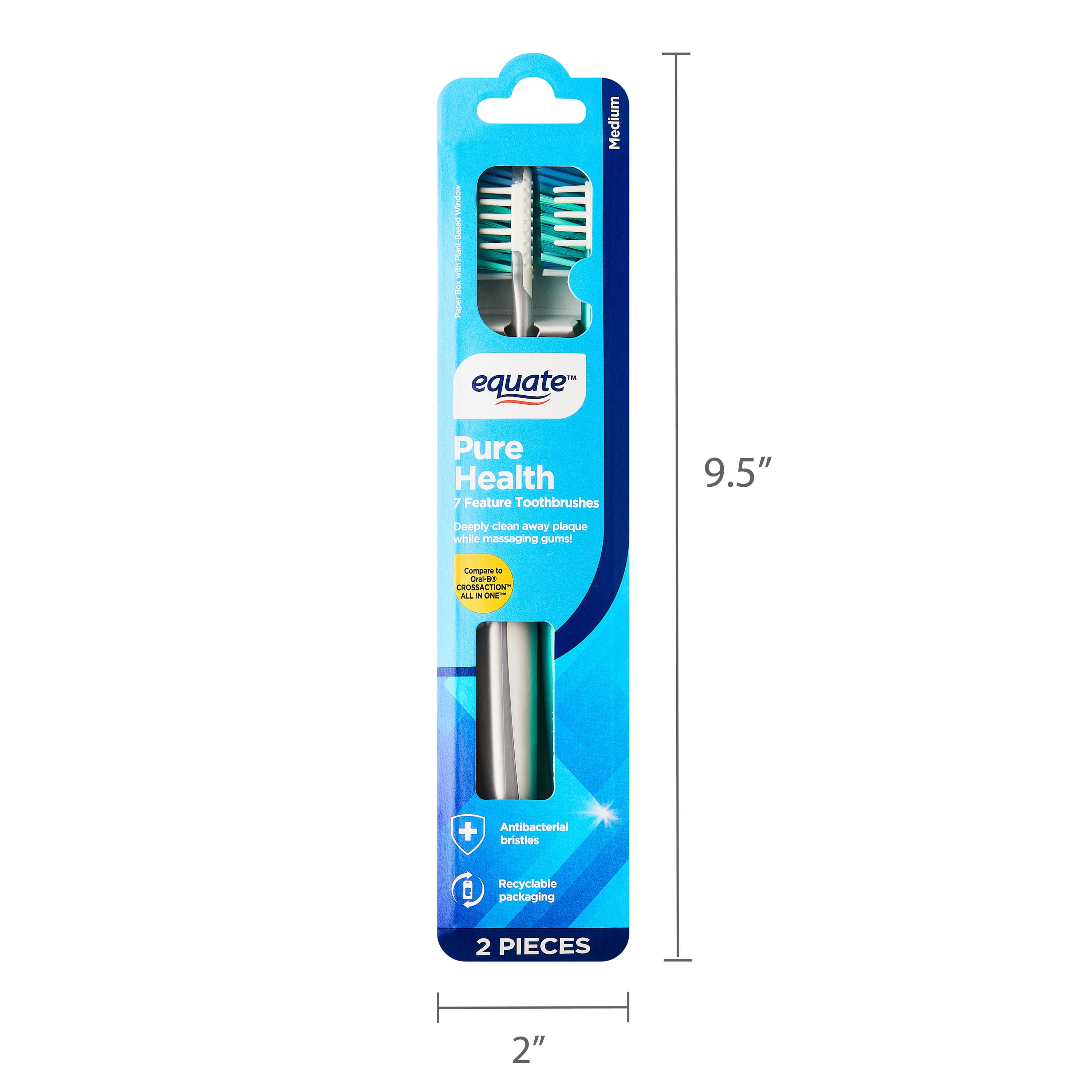(3 pack) Equate, Xtreme Multipro, Pure Health, Adult, Manual, Medium Toothbrush, 2 Count