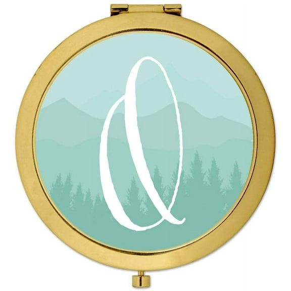 Koyal Wholesale Gold Compact Mirror Bridesmaid's Wedding Gift, Aqua Watercolor Rustic Trees, Monogram Letter O, 1-Pack