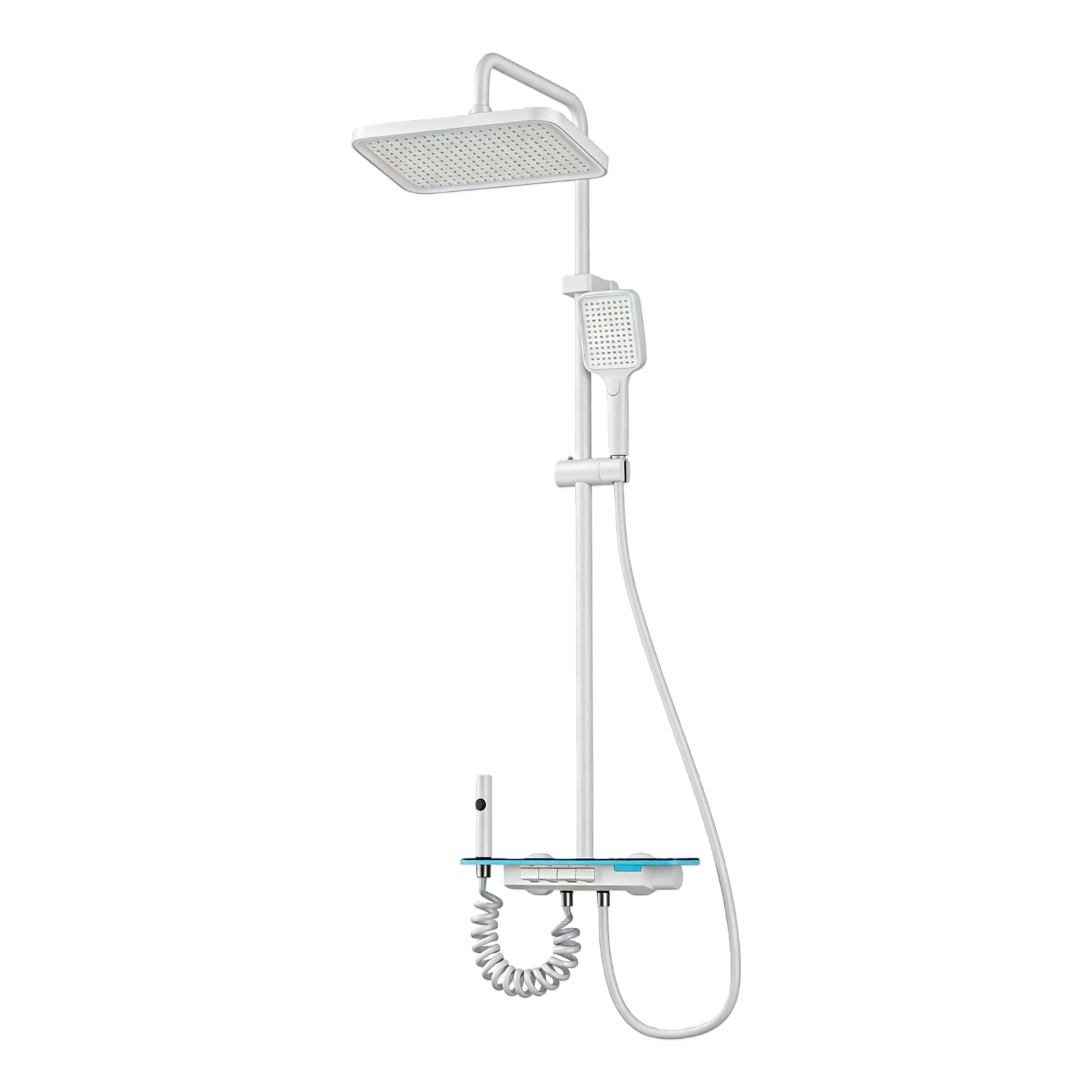 Shower System with Digital Temperature Display, Dual Shower Head Faucet Set with 12 Inch Rain Shower Head and Handheld Shower Head Fixtures, LED Piano Keys, 4 Water Outlet Modes, White