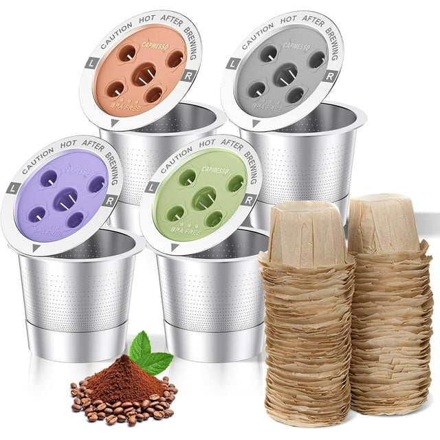 Disposable Coffee Filters 200 Count & 4 Reusable K Cups for Keurig 2025 Updated Metal Coffee Filter with 5 Holes & K Cup Filters Disposable - for K Supreme/K Slim/K-Duo Gen2/K-Brew Chill